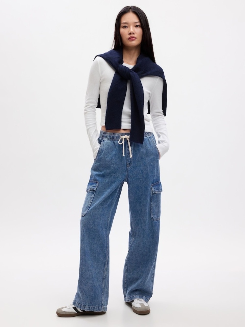 Gap Mid Blue Cargo High Waisted Pull On Jeans Medium Indigo Wash Size Small